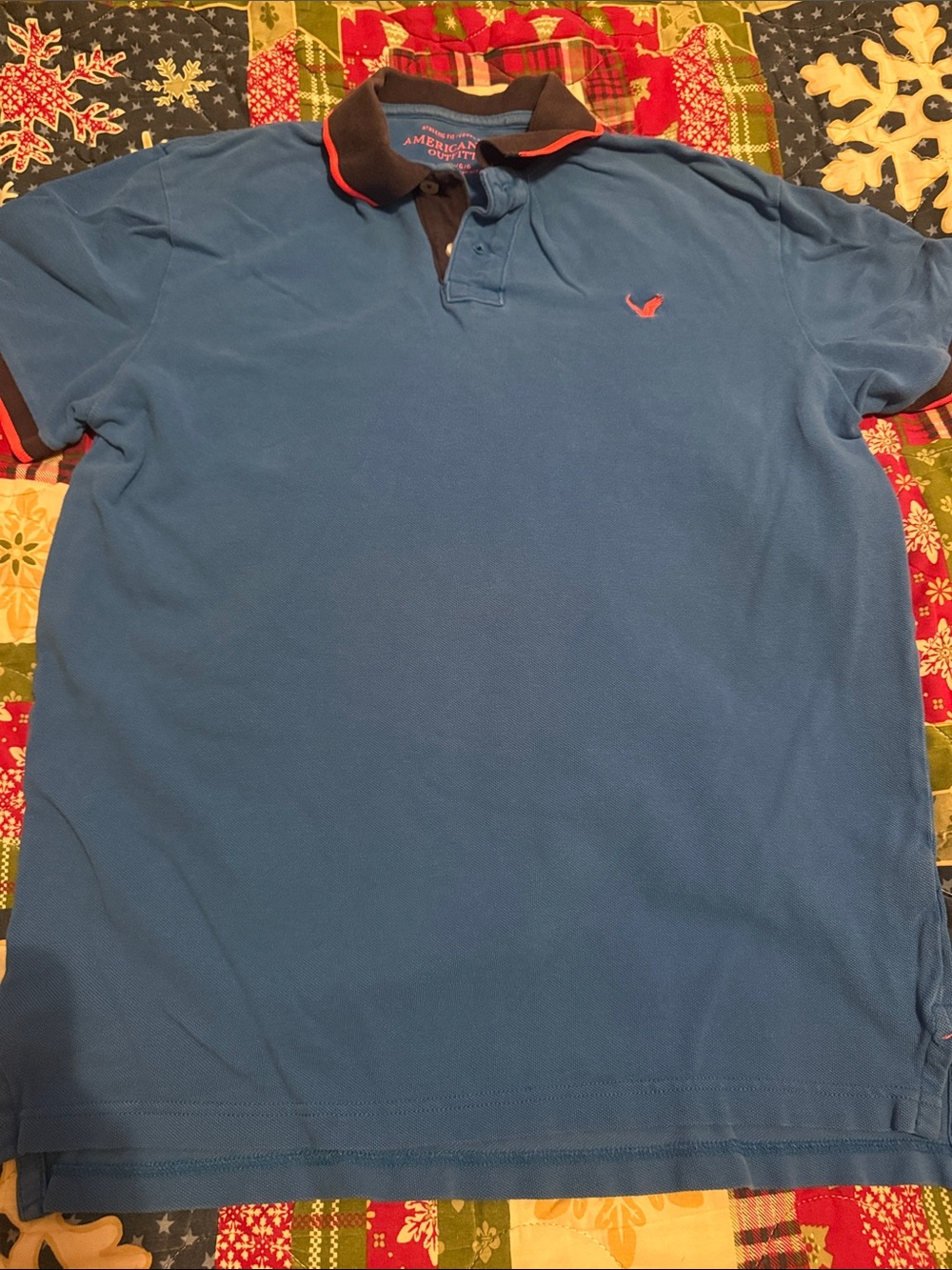 American Eagle Men’s Blue Polo Shirt with Contrast Collar